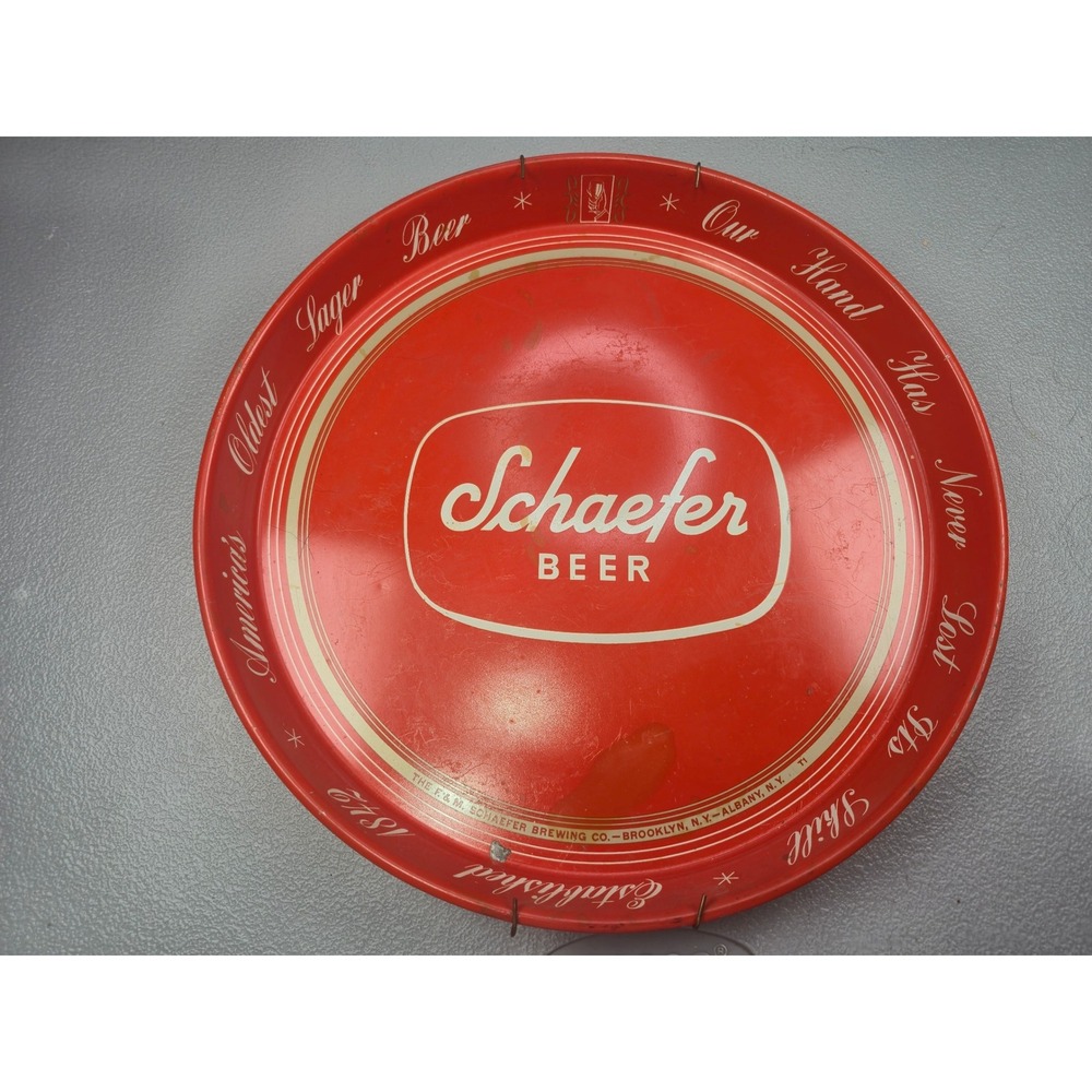 Vintage Schaefer Beer Metal‎ Serving Tray Red Canco America's Oldest Lager 12"